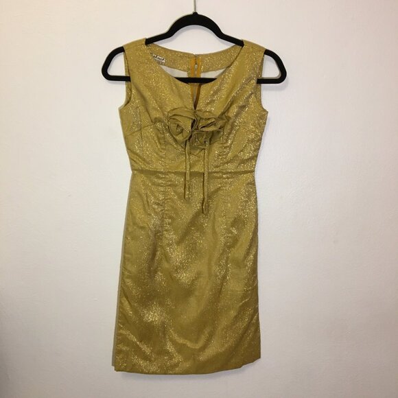 Vintage 60s Gold Metallic Cocktail Wiggle Dress Christmas Holiday  Glam NYE (1) - Picture 5 of 16